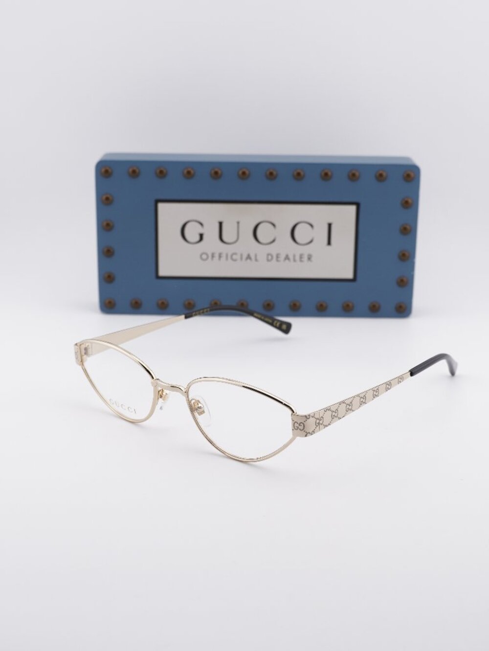 Gucci GG1853O 001 Cat Eye Eyeglasses 54mm - Gold with GG Pattern
